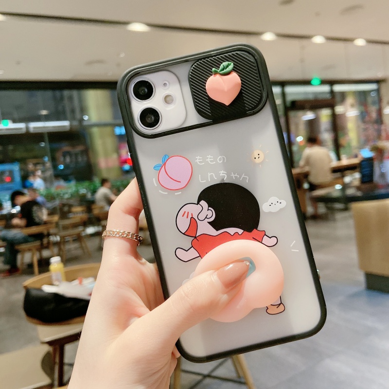 Ốp điện thoại hình cậu bé bút chì với miếng trượt ống kính cho iPhone 6S 7 8 Plus X XR XS 11 12 13 Pro max