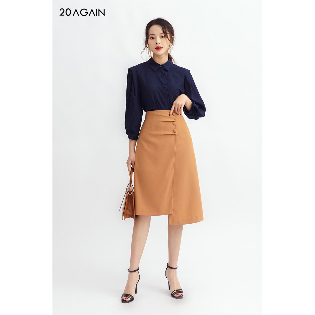 Chân váy midi vạt chồng 3 cúc - 20AGAIN - JDA0943