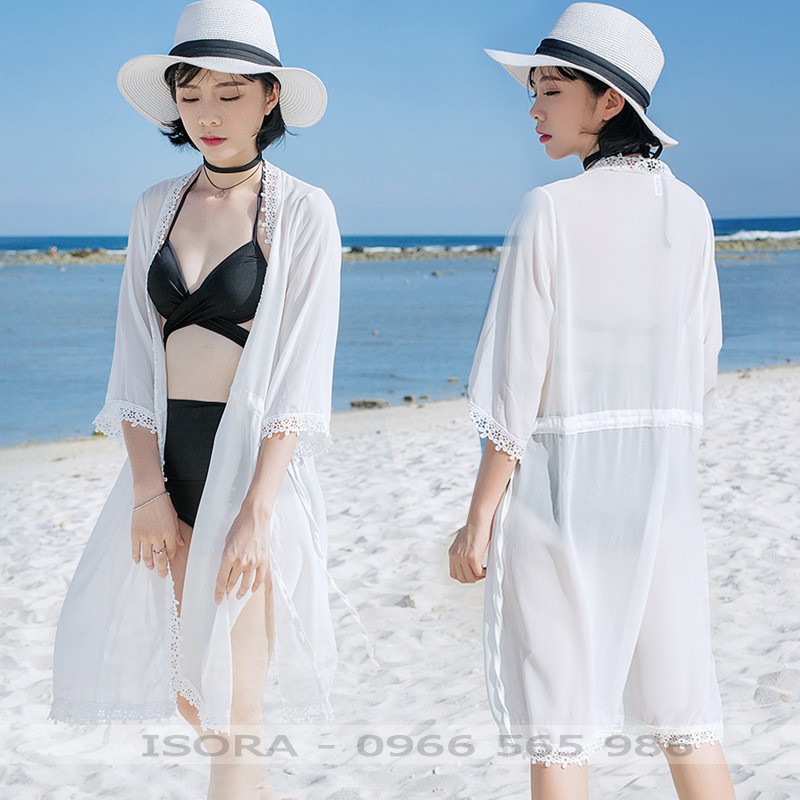Kimono dài viền ren - Ảnh Thật- Hàng có sẵn - Hàng nhập khẩu 100% - Áo choàng, áo lưới , kimono đi biển , đi chơi | BigBuy360 - bigbuy360.vn