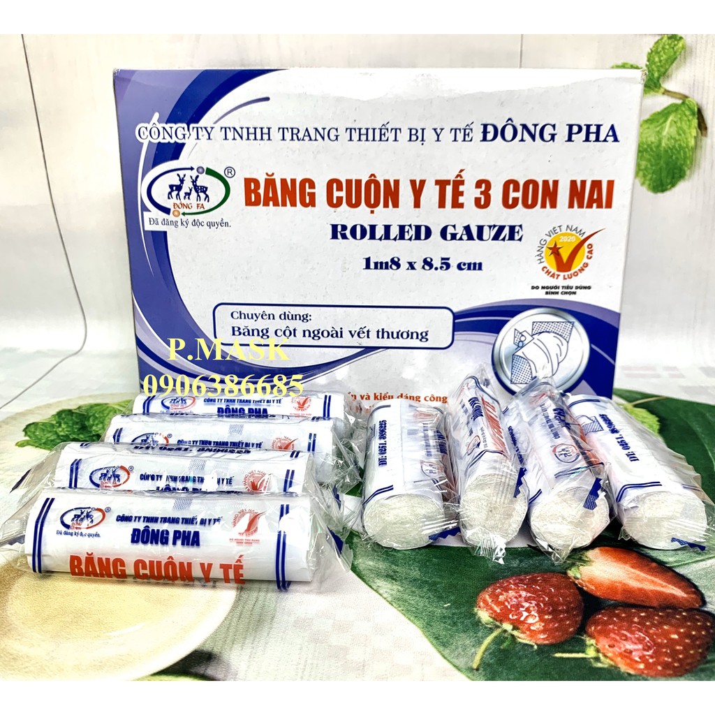 Combo 5 cuộn băng cuộn y tế Đông Pha 3 con Nai chăm sóc vết thương - Gạc cuộn y tế Đông Fa 1,8m x 0,85cm/ cuộn