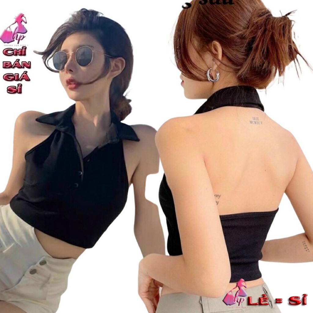 Áo thun nữ kiểu yếm cổ bẻ croptop nữ đẹp ôm body hở lưng cực sexy mẫu mới thời trang nữ 2021 -A11