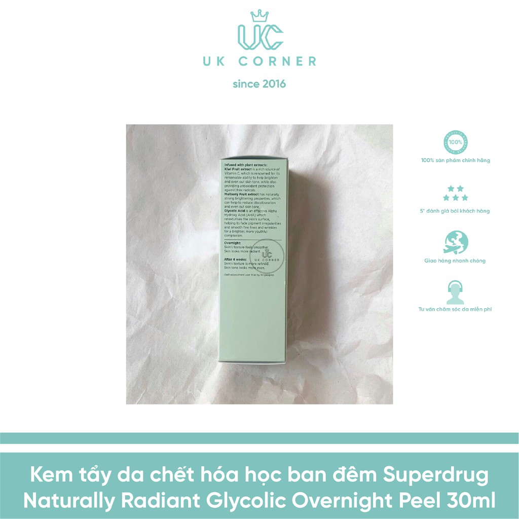 Kem tẩy da chết hóa học ban đêm Superdrug Naturally Radiant Glycolic Overnight Peel 30ml