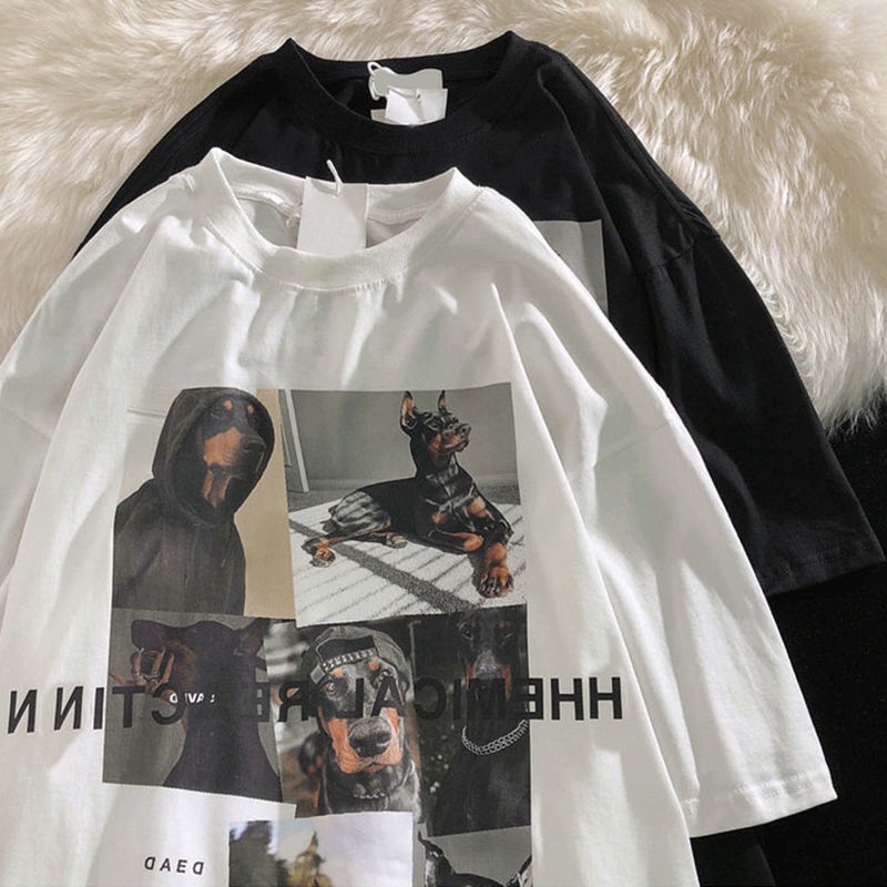 Áo Thun Tay Ngắn Cổ Tròn Dáng Rộng In Họa Tiết Phong Cách Đường Phố Mỹ Cá Tính Dành Cho Nam Nữ