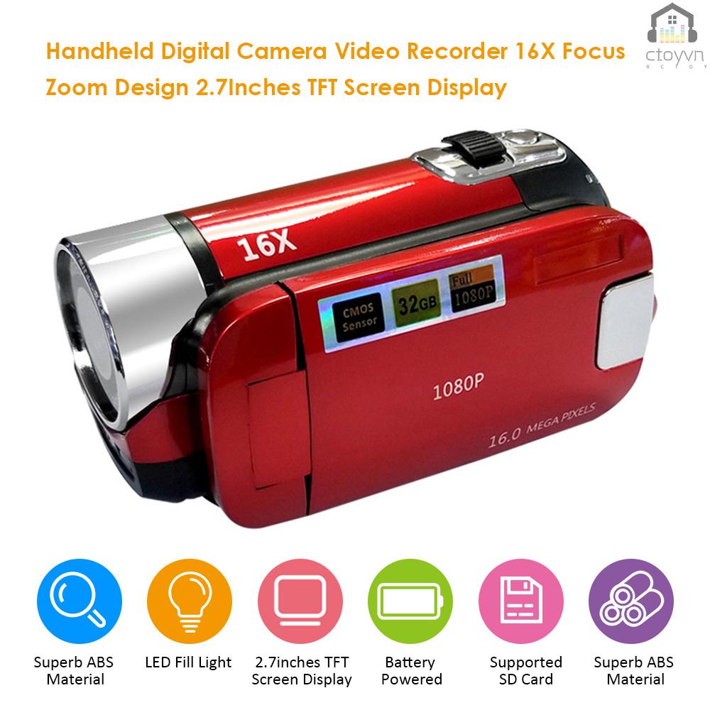 Camera kỹ thuật số 16X F-ocus Zoom thiết kế màn hình 2.7inch hỗ trợ thẻ nhớ TFT | BigBuy360 - bigbuy360.vn