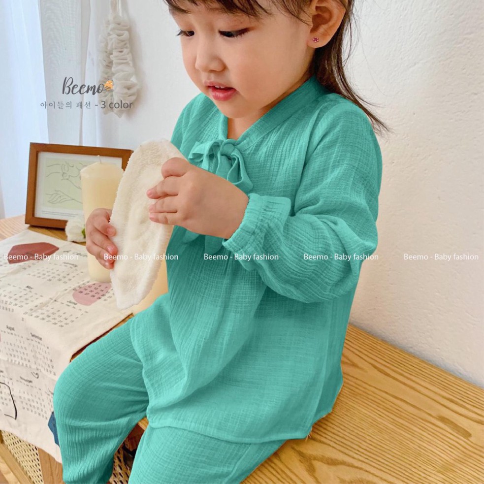 Set/Bộ pijama nơ cổ xinh xắn 3 màu cho bé gái - 20T6-B012