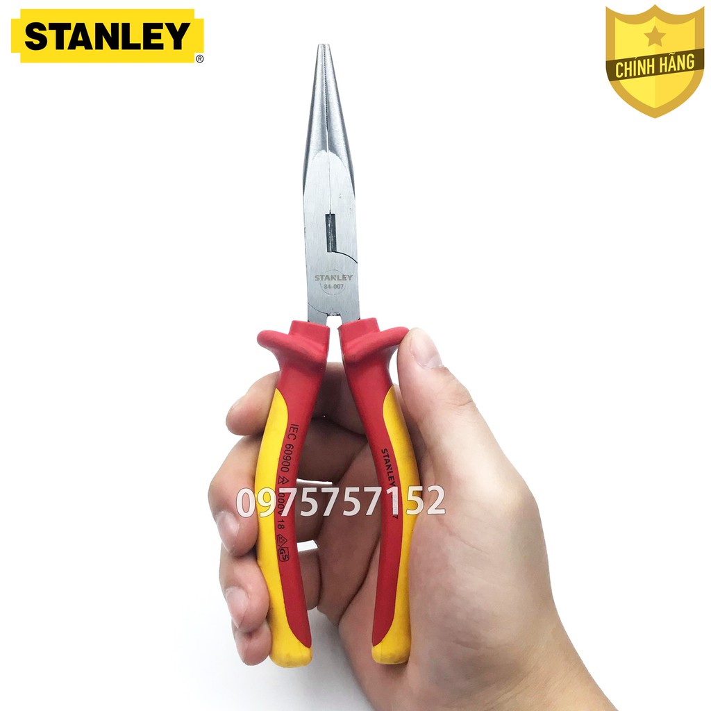 Kìm nhọn tổ hợp cách điện 1000V cao cấp Stanley 210mm, kìm cách điện chuẩn VDE, GS, thép đặc biệt công nghệ cao