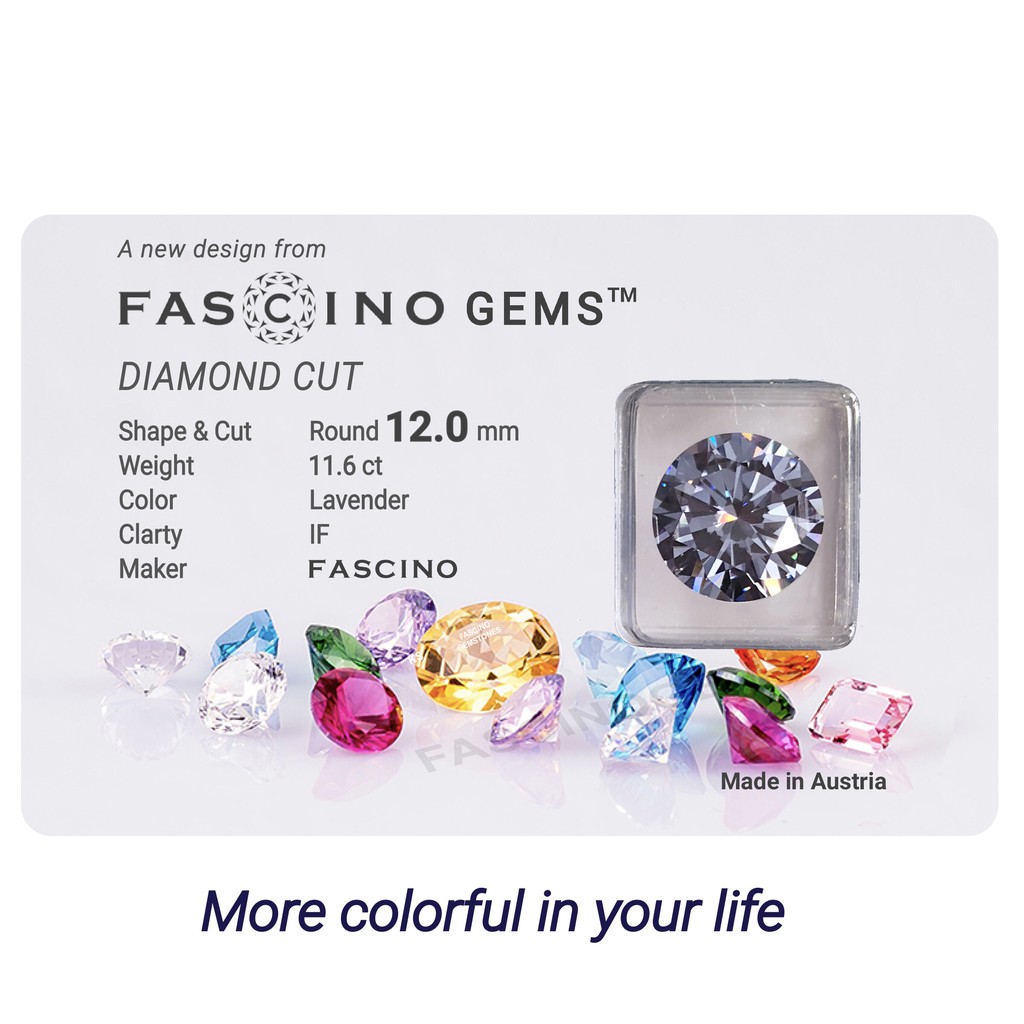 Kim Cương Nhân Tạo FASCINO GEMS Màu Tím Nhạt (Lavender), Dạng Cỡ 5.0mm --> 12.0 mm