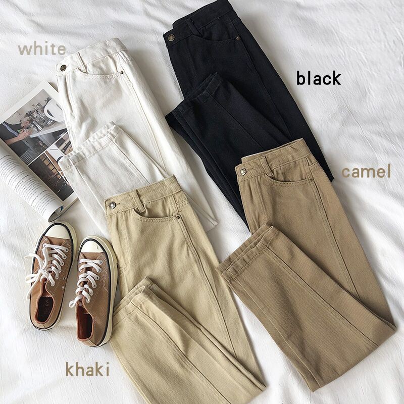 Quần Jean Lưng Cao Màu Trơn Phối Túi Thời Trang 32114