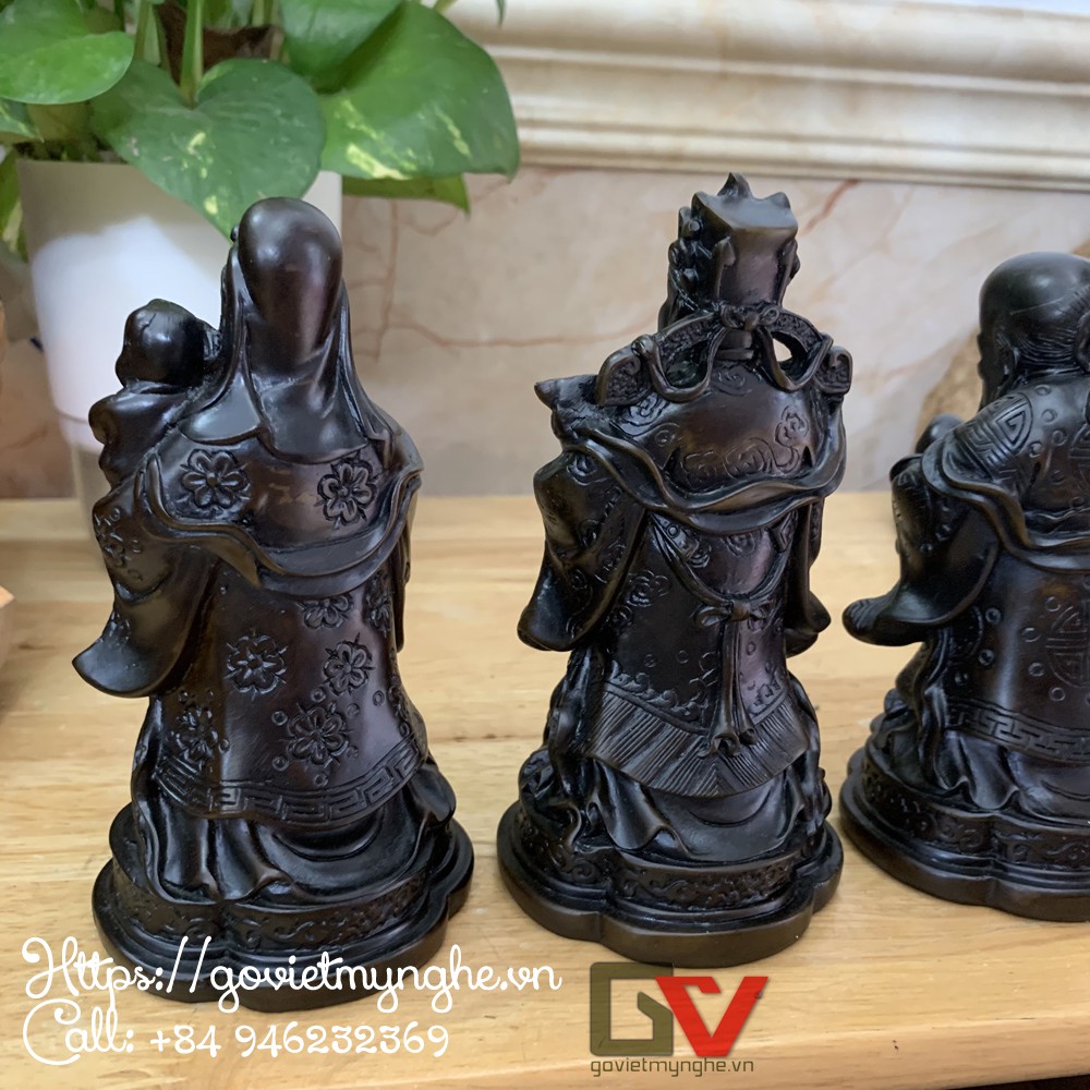 Tượng đá trang trí phong thủy tượng đá bộ ba ông Phúc Lộc Thọ - Chiều cao 14cm - Màu Nâu Đen