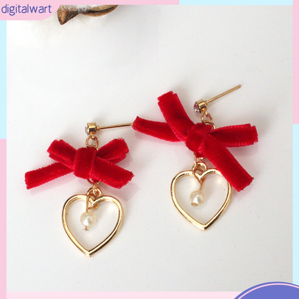 Đôi khuyên tai phối nơ và trái tim rỗng thời trang cho nữ