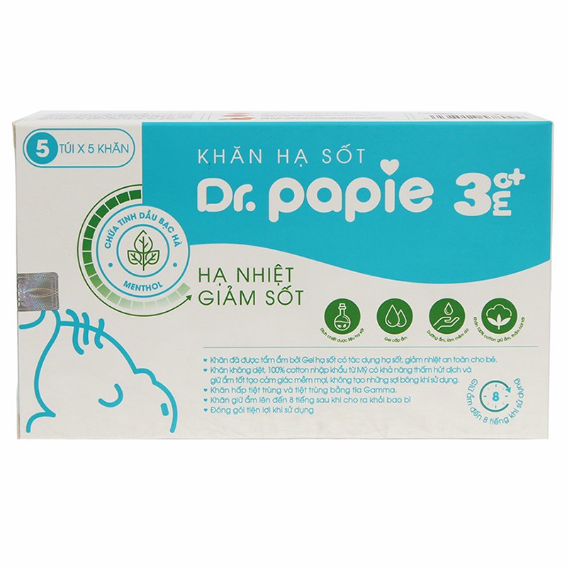 KHĂN LAU HẠ SỐT DR.PAPIE 3M+ (CHÍNH HÃNG) CHO BÉ.