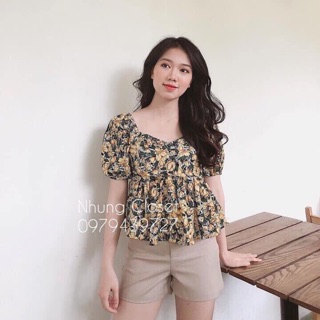 Áo tay bông peplum hoa siu xinh