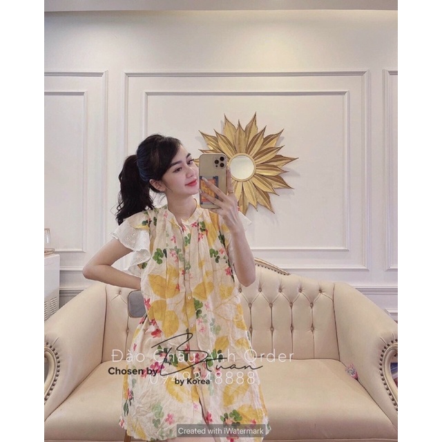 Váy hoa babydoll tay phối ren, đầm babydoll hàng thiết kế