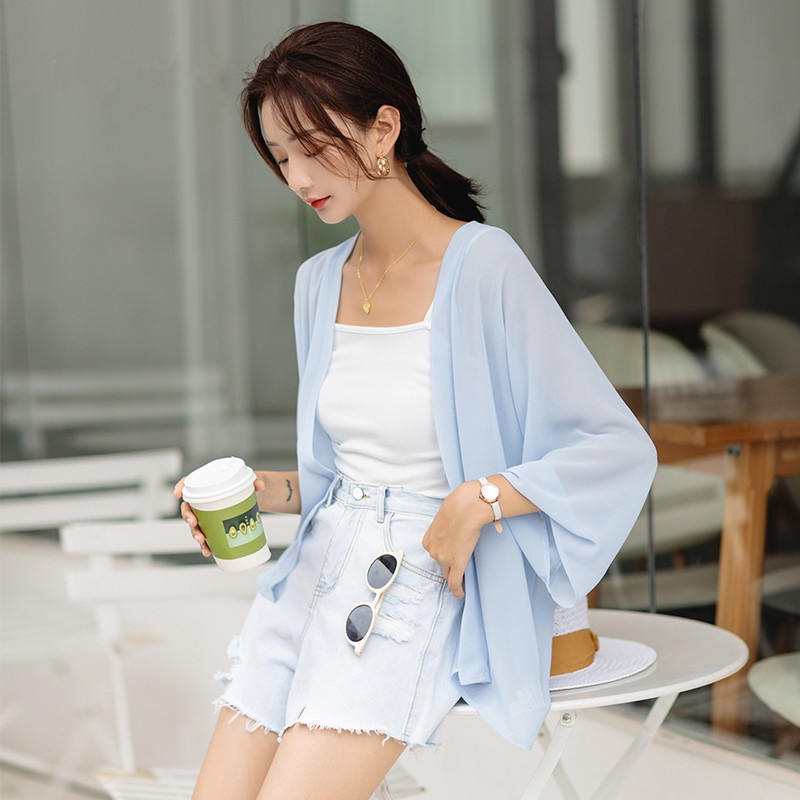 Áo khoác mỏng cardigan mặc ngoài Chunxuu, tay lỡ chất liệu voan đẹp - XU12