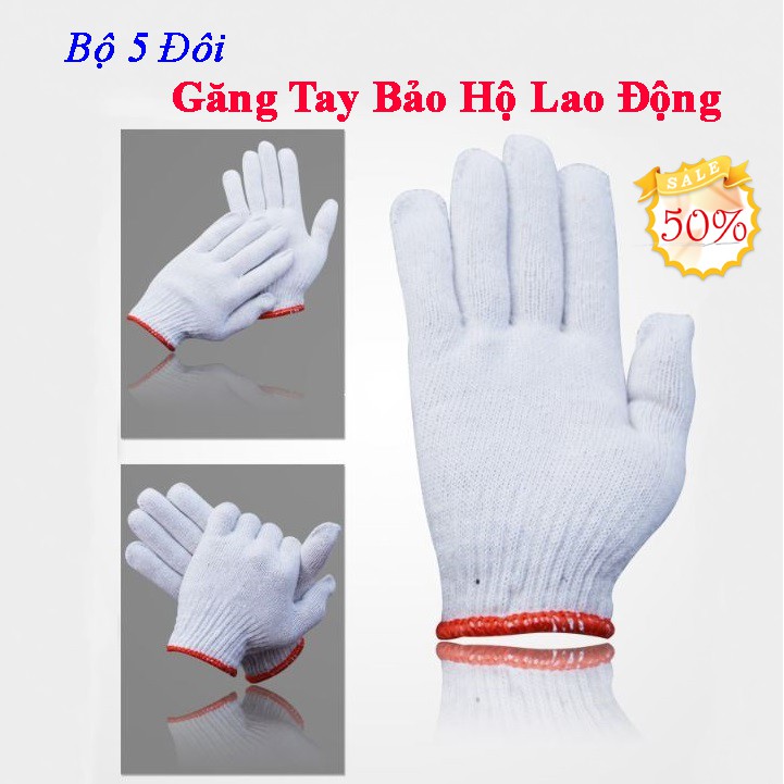 Găng Tay Bảo Hộ Lao Động - Bộ 5 Đôi Găng Tay Len Bảo Hộ Loại DÀY - Găng Tay Len Bảo Hộ Loại Tốt