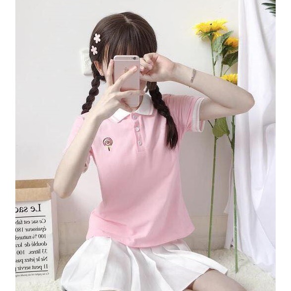 ÁO POLO CỔ TRÒN PHỐI NÚT ĐÁNG YÊU