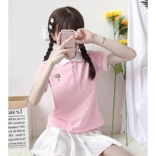 Áo polo cổ tròn phối nút đáng yêu