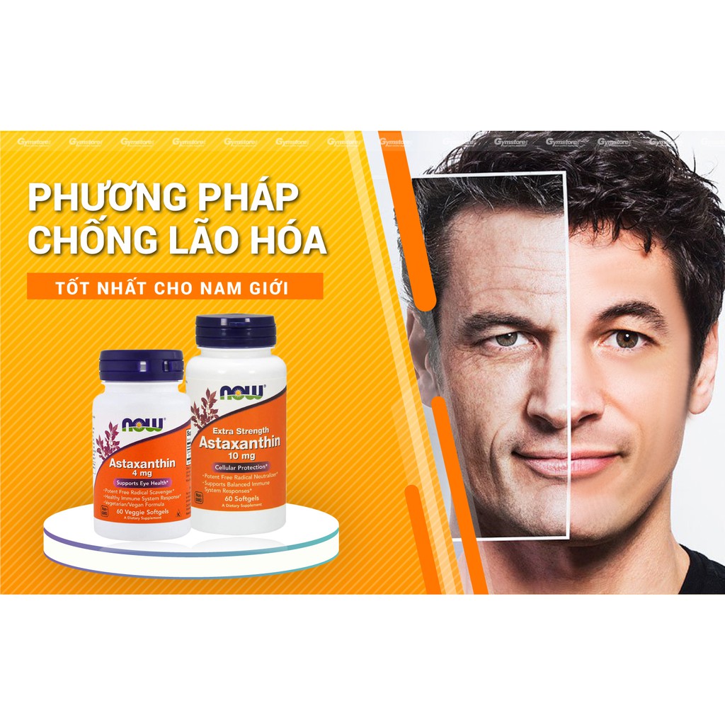 Viên uống Vitamin NOW Astaxanthin (4 mg) nhập khẩu Mỹ chống oxy hóa, nguy cơ ung thư, lão hóa, điều trị suy giảm thị lực