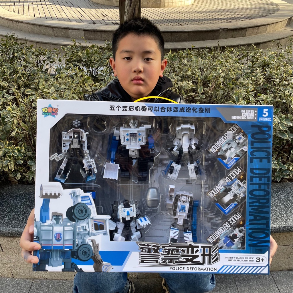 Robot biến hình siêu nhân bộ 5 xe ô tô công trình lắp ráp siêu to khổng lồ cho bé Gôn đồ chơi