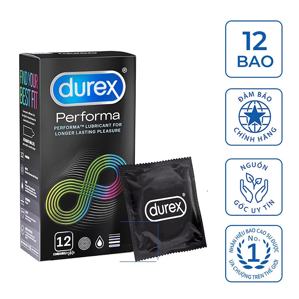 Bao cao su Durex Performa 12 bao / hộp - Kéo dài thời gian quan hệ
