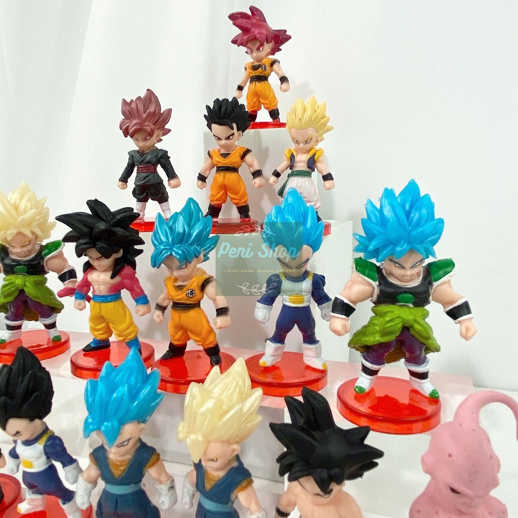 Bộ 16 Mô Hình Dragon Ball Chibi Nhân Vật Goku Gogeta Vegeta Broly Gohan Frieza Buu Ver.2 Cao 7cm - 7 Viên Ngọc Rồng