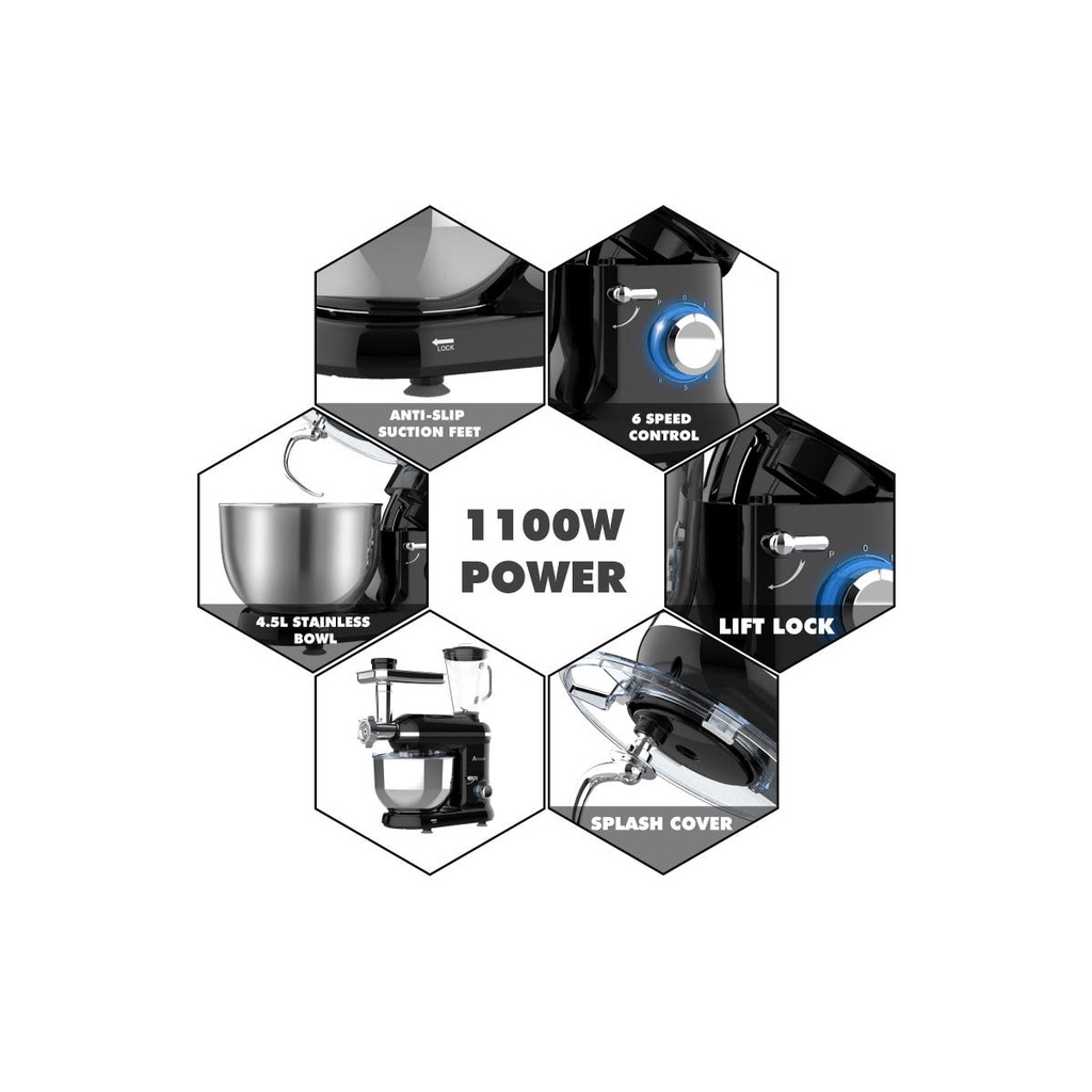 Máy nhào bột Advwin 5L 1100W 6 trong 1 - tiêu chuẩn Châu Âu - Bảo hành 1 năm