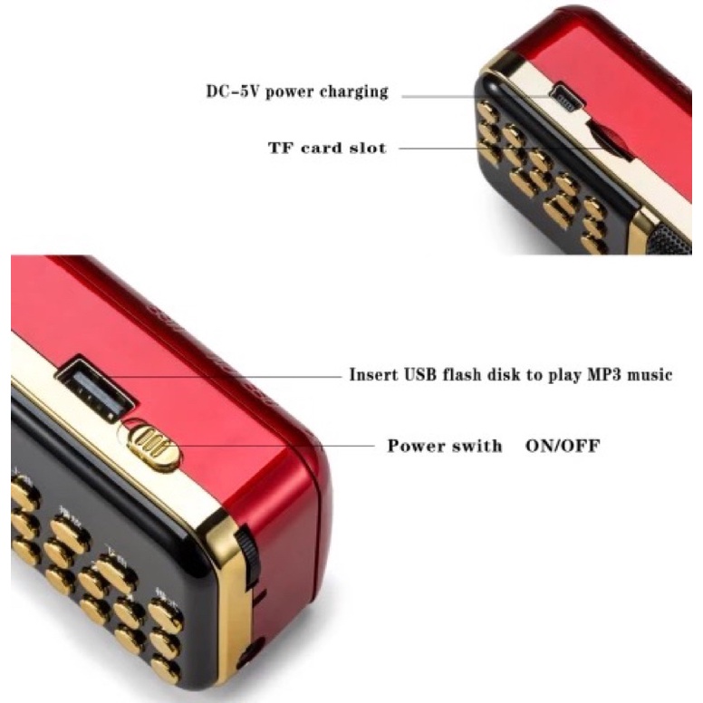 Đài FM-Mp3  SHUAE SM-121 3W  USB-Thẻ nhớ-pin sạc 18650- đài radio FM-máy nghe nhạc cao cấp