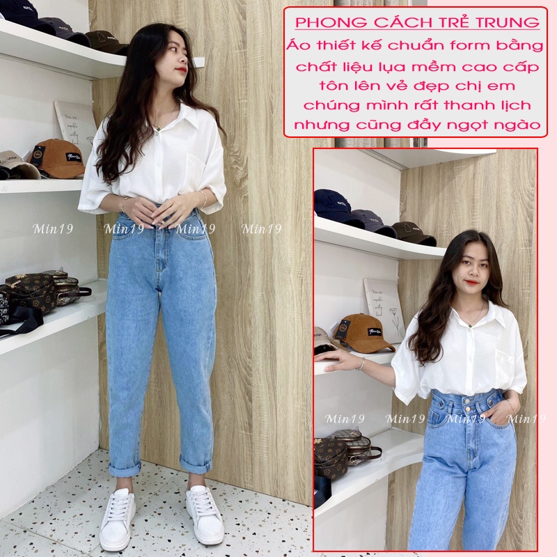 Áo Sơ Mi Nữ Form Rộng MIN19 Sơ Mi Kiểu Công Sở Hàn Quốc Oversize Tay Ngắn Vạt Lệch Màu Trắng Đen Thời Trang | BigBuy360 - bigbuy360.vn