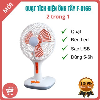 Quạt tích điện FM-F0166 Dung lượng pin cao có đèn led kèm cổng USB sạc đa năng