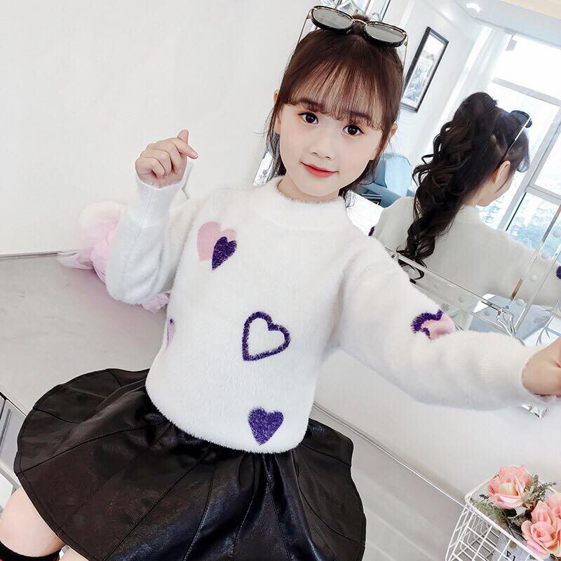 Áo len bé gái lớn họa tiết trái tim size 15-50kg (HÀNG QCCC) [AL17]