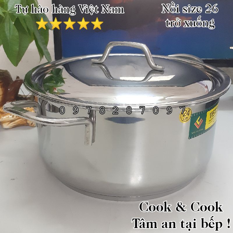 [CHÍNH HÃNG] Nồi inox 3 đáy 5, 10, 15, 20 lít cao cấp sử dụng trên bếp từ Vietcook, nồi luộc gà, nấu súp canh...