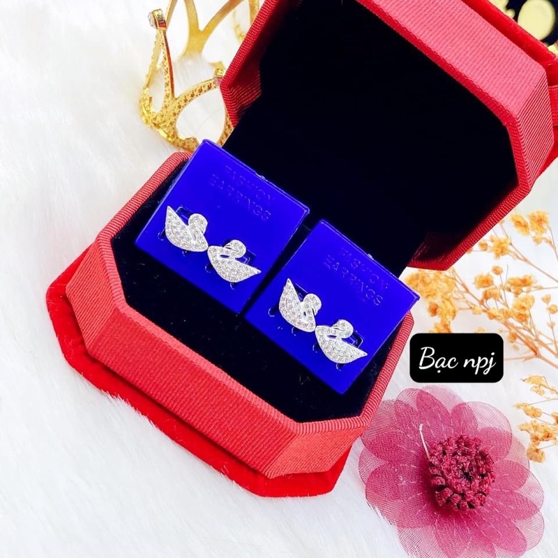 Bông tai Thiên Nga BNP đính đá SIÊU RẺ , Bạc Ta
