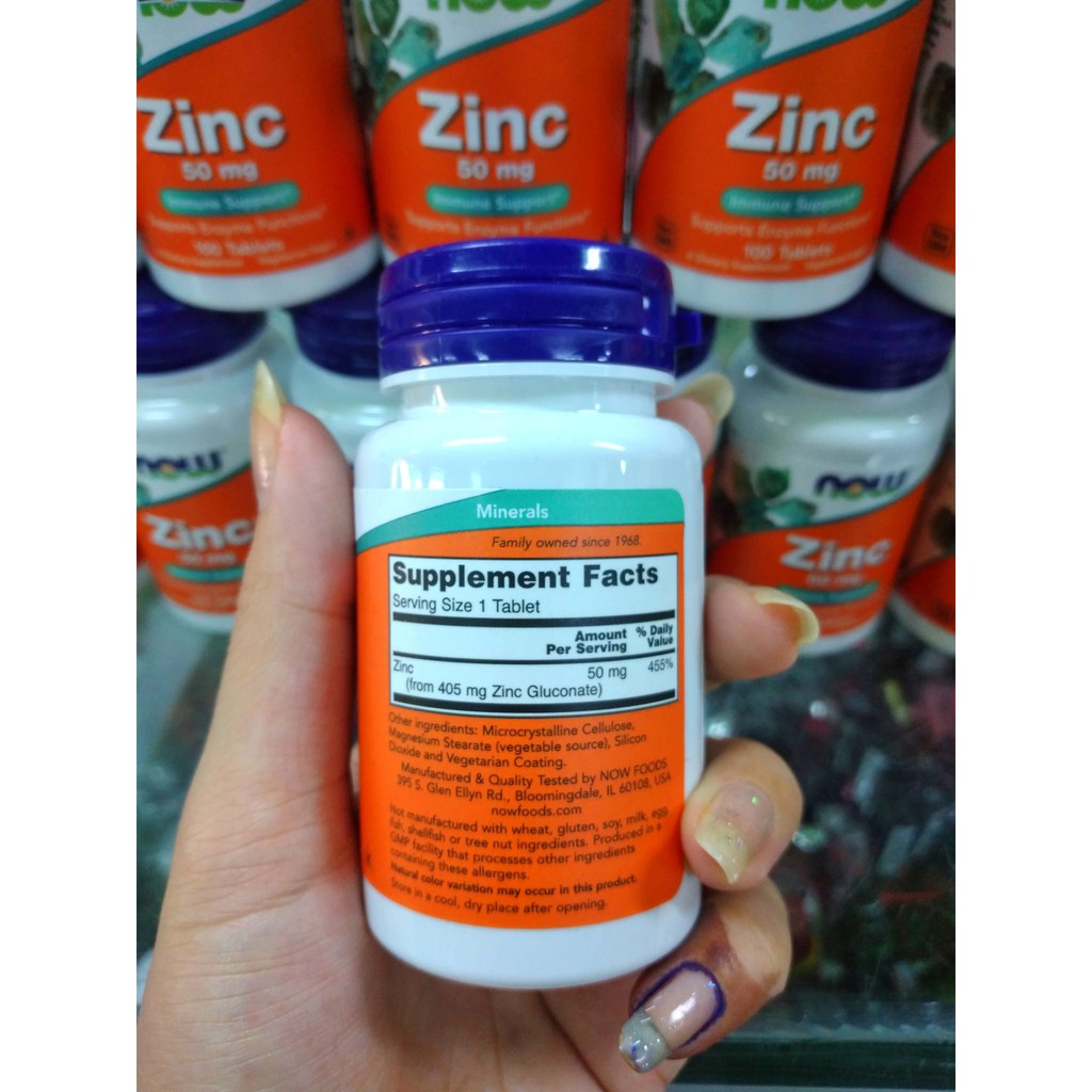 VEGAN -Viên uống bổ sung Kẽm ZinC 50mg 100 viên của hãng NOW Thuần Chay
