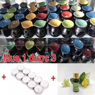 [Combo] Đèn Xông Tinh Dầu Đốt Nến + Tinh Dầu Sả Cao Cấp 10ml + 10 Viên Nến Tealight