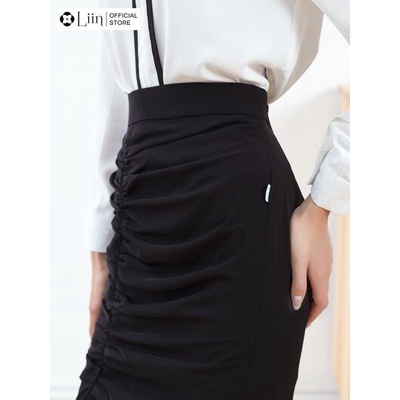 Chân váy nữ công sở Linbi màu đen, dáng đuôi cá đen nhún thanh lịch Liin clothing J4162