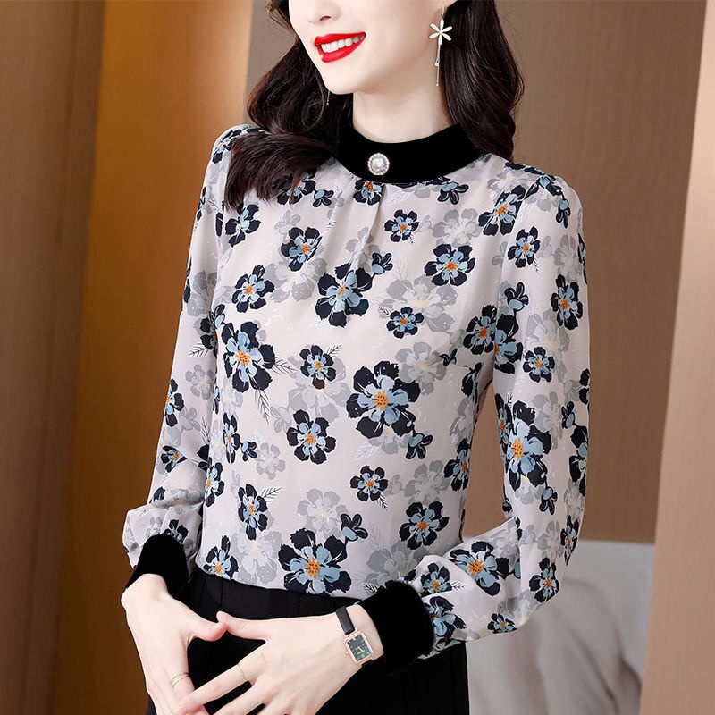 Áo thun tay dài cổ cao size lớn cho phụ nữ trung niên