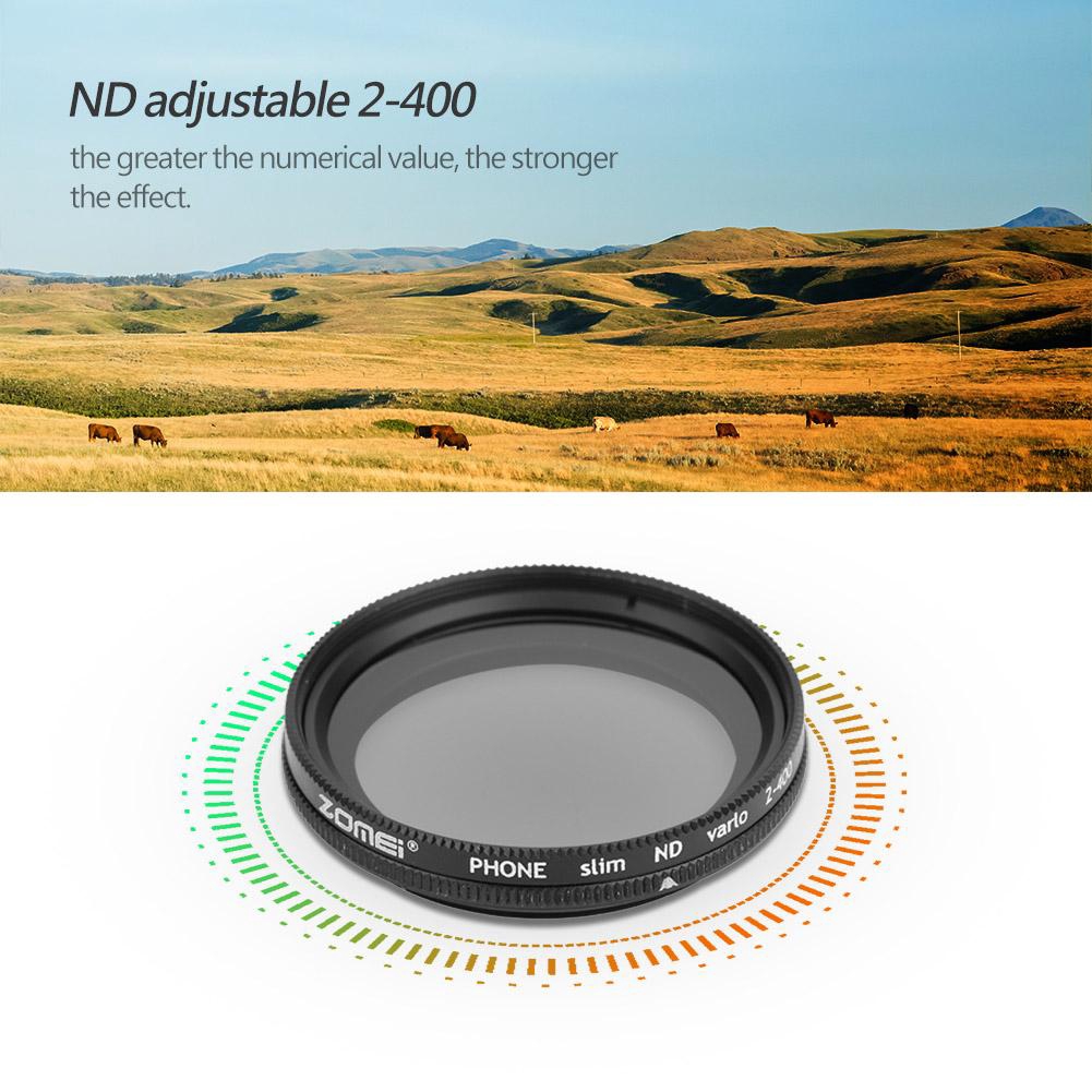 ZOMEI Adjustable 37mm Neutral Density Clip-on ND 2-400 Phone Camera Filter