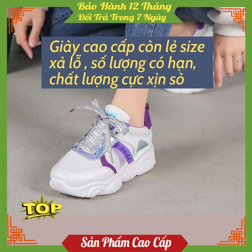 Giày thể thao nữ sneaker đế mặt gấu siêu êm có lớp lưới thoáng khí, dây giày ánh kim nổi bật