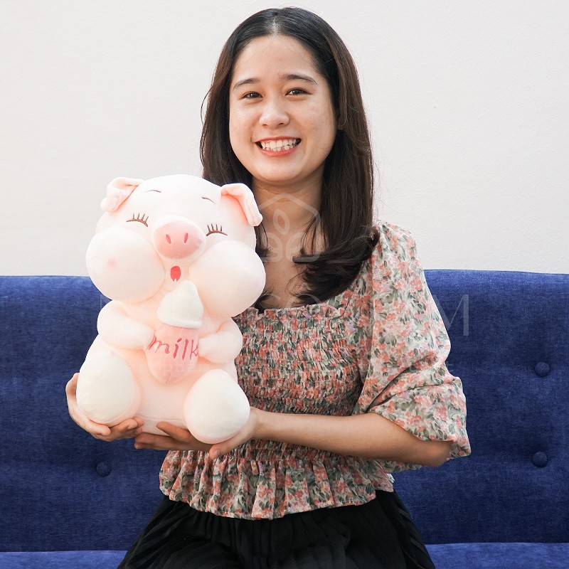 Thú Nhồi Bông Heo Cầm Bình Sữa Má Tròn Béo Bự Độc Lạ Siêu Dễ Thương