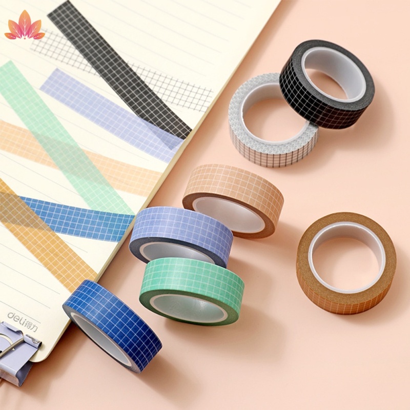 Cuộn băng keo giấy washi màu trơn họa tiết kẻ sọc phong cách Nhật Bản dài 10m dùng trang trí sổ tay DIY JP5