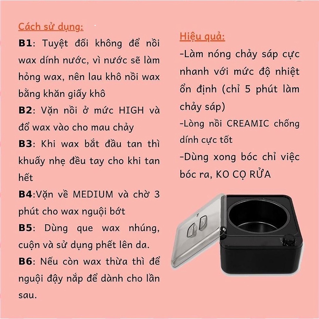 Siêu tiện lợi : Nồi nấu sáp chống dính (Lỗi 1 đổi 1) - Tặng kèm 3 que lấy sáp - CERAMIC