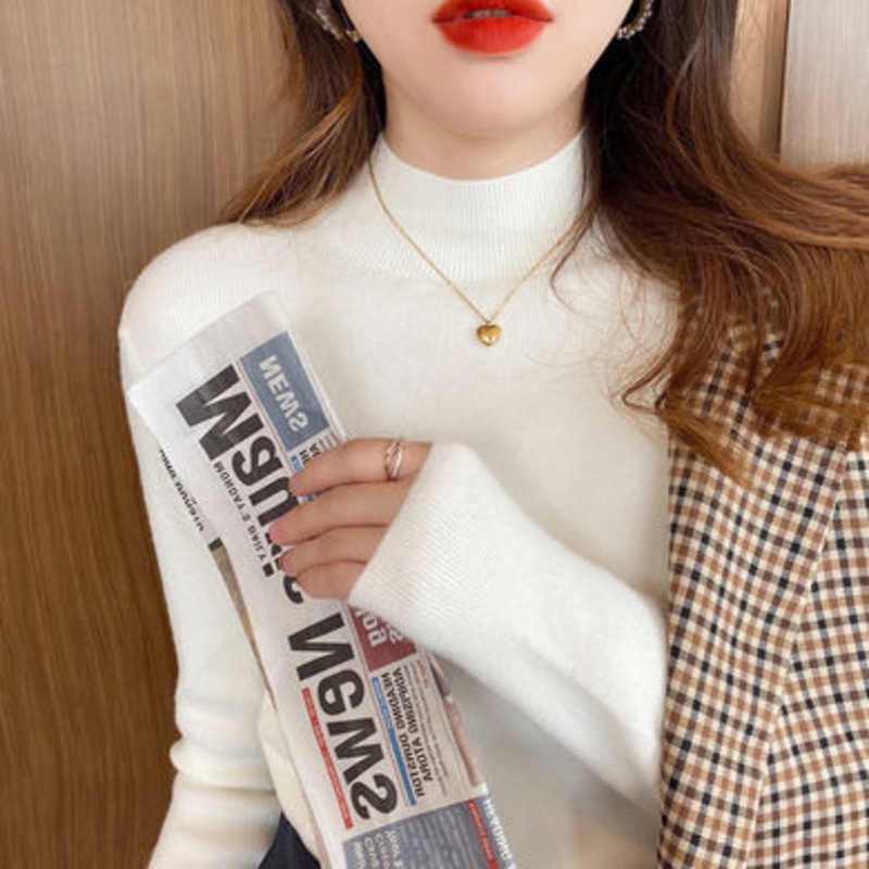 Áo sweater dệt kim RENJIANVSHENG tay dài cổ cao thời trang mùa thu cho nữ