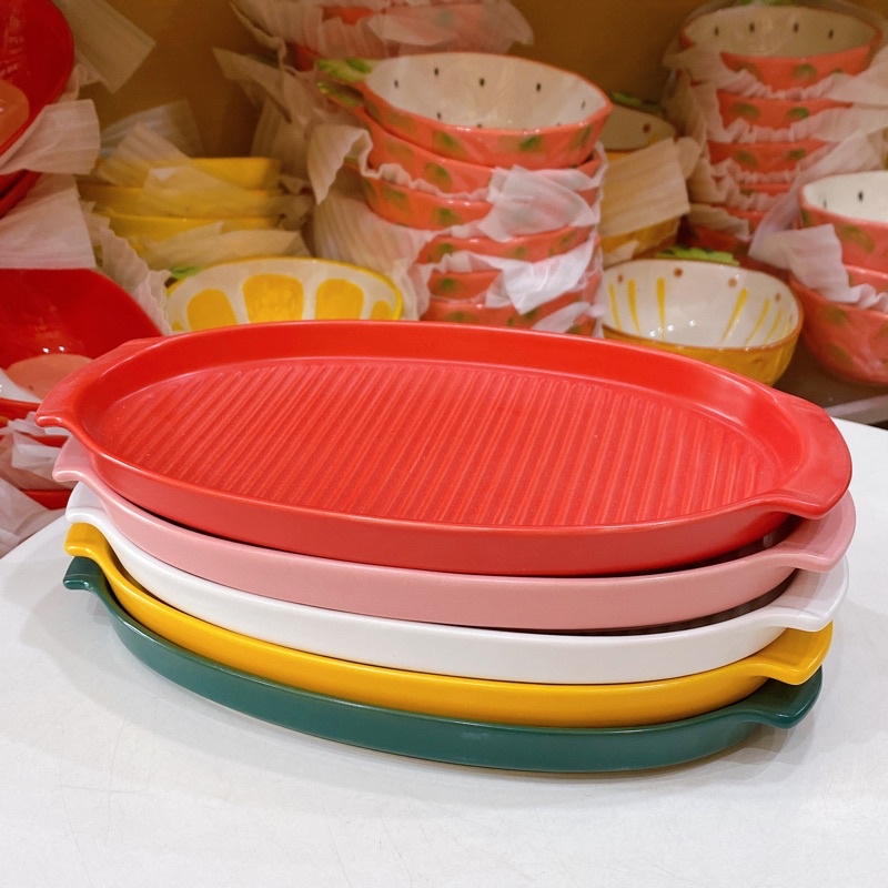 Đĩa sứ bầu dục trang trí món ăn kiểu Bắc Âu, dĩa oval decor bàn ăn