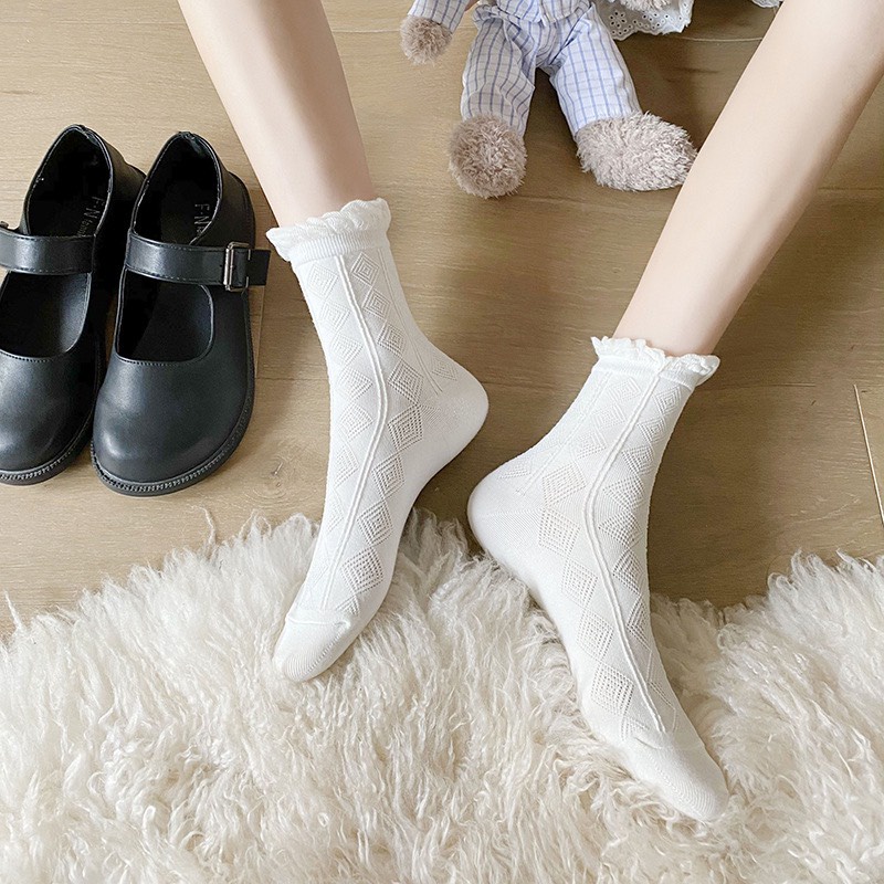 Tất vớ cổ cao nữ trắng trơn cotton dày đẹp cute dễ thương phong cách Hàn Quốc ANDOSA T05