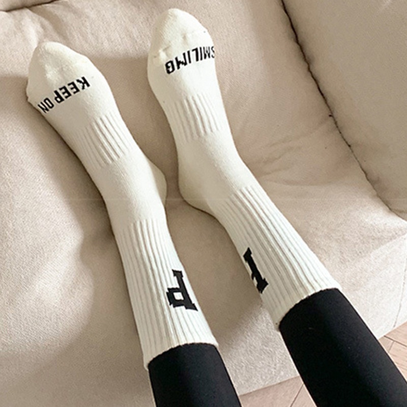 Xiangbao Vớ Cotton Cổ Vừa Họa Tiết Chữ P Phong Cách Harajuku Unisex