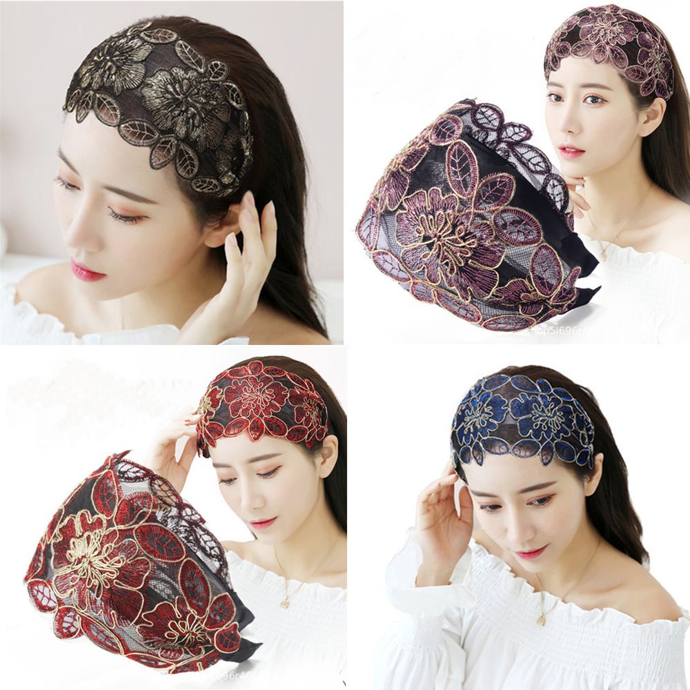 NIUYOU [Ready Stock] Lace Hair Bands Embroidery Flower Head Hoop Non-slip Broadside
