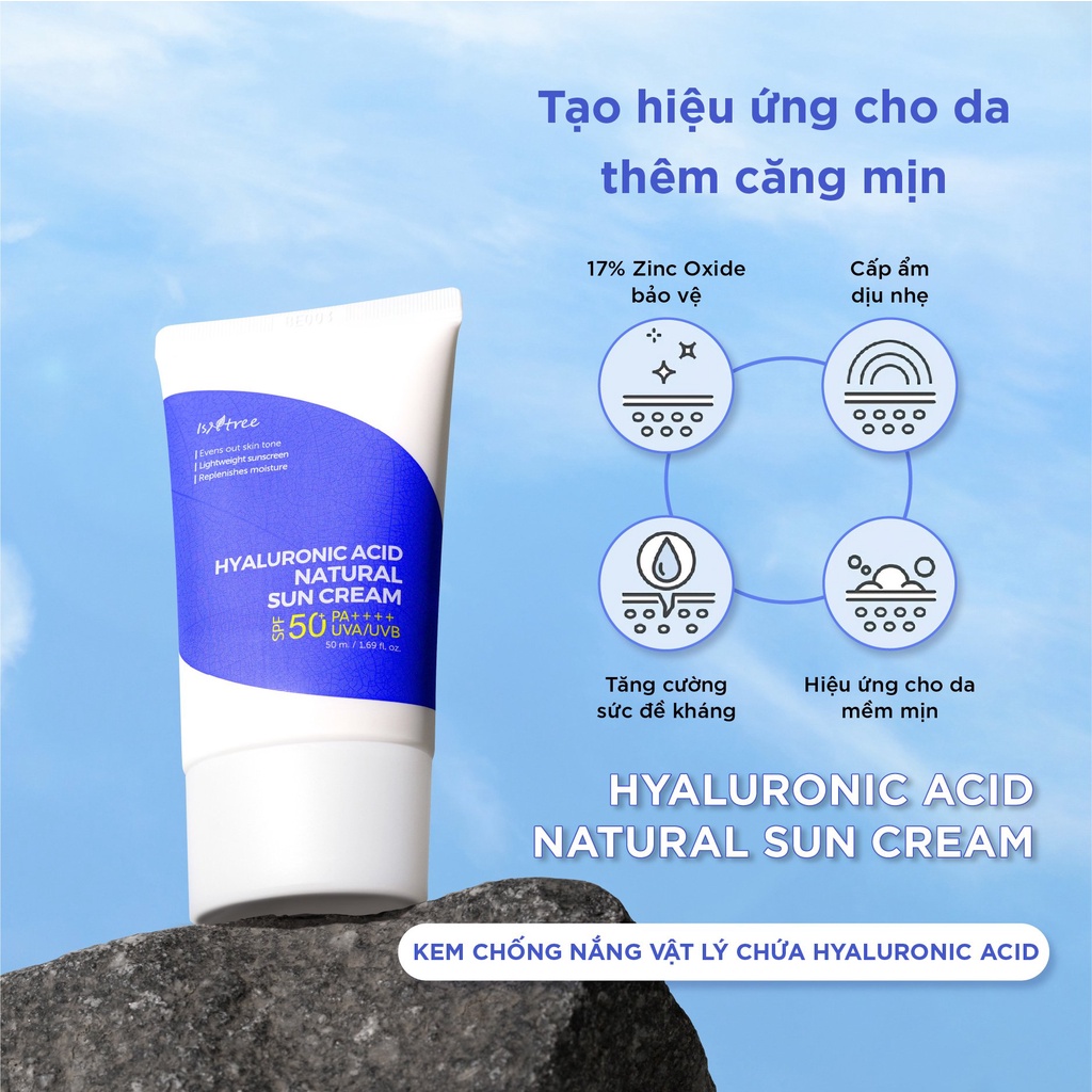 Kem chống nắng vật lý ISNTREE Hyaluronic Acid Natural Sun Cream 50ml