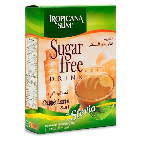 Cà phê ăn kiêng không đường chiết xuất từ lá cỏ ngọt Tropicana Slim Latte 140g (10 x 14g)