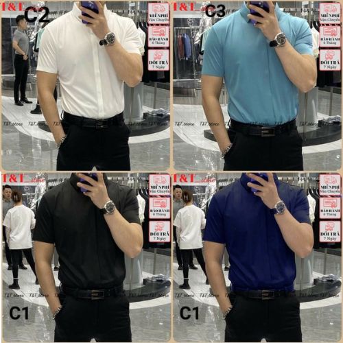 Áo Sơ Mi Nam Tay Ngắn Giấu Khuy Cao Cấp Form Body Vừa Vặn, Vải Lụa Nhật Chống Nhăn Co Giản Tốt - Men87_store