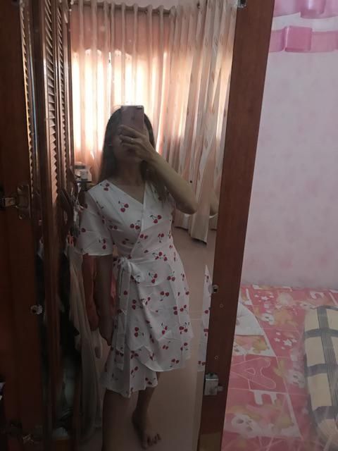 Đầm Nữ Bèo Trắng Họa Tiết Cherry